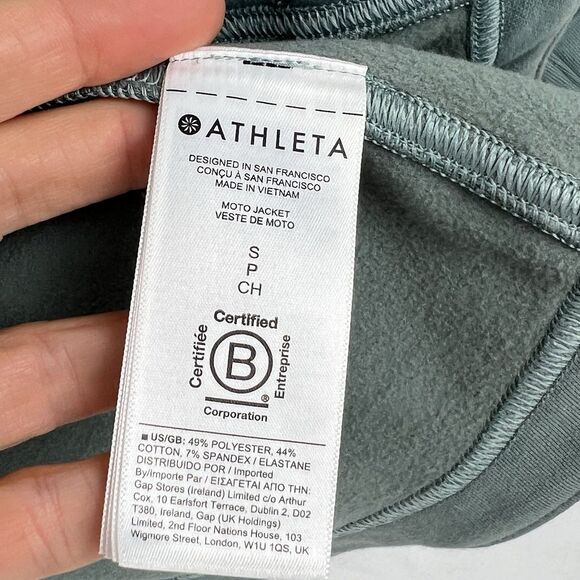 Athleta Moto Jacket Minimalistic Grey SIZE S Green Gym Travel Zip Up #982849 - Picture 14 of 16